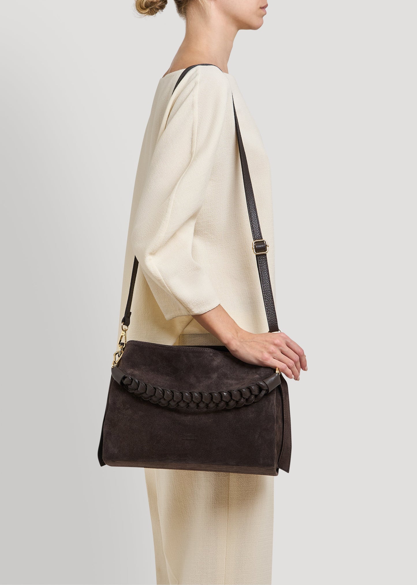 Borsa Braid in Camoscio e Pelle Testa di Moro