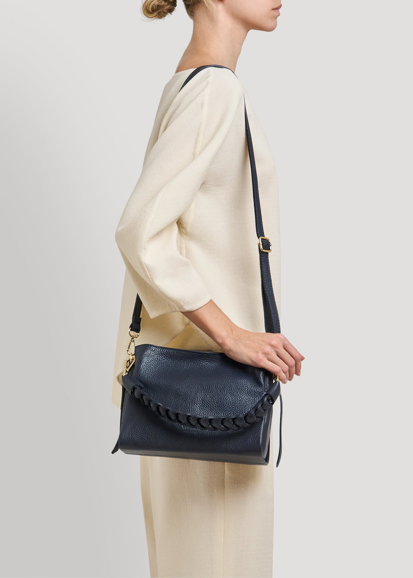 Borsa Braid Micro in pelle Dollaro Blu Navy