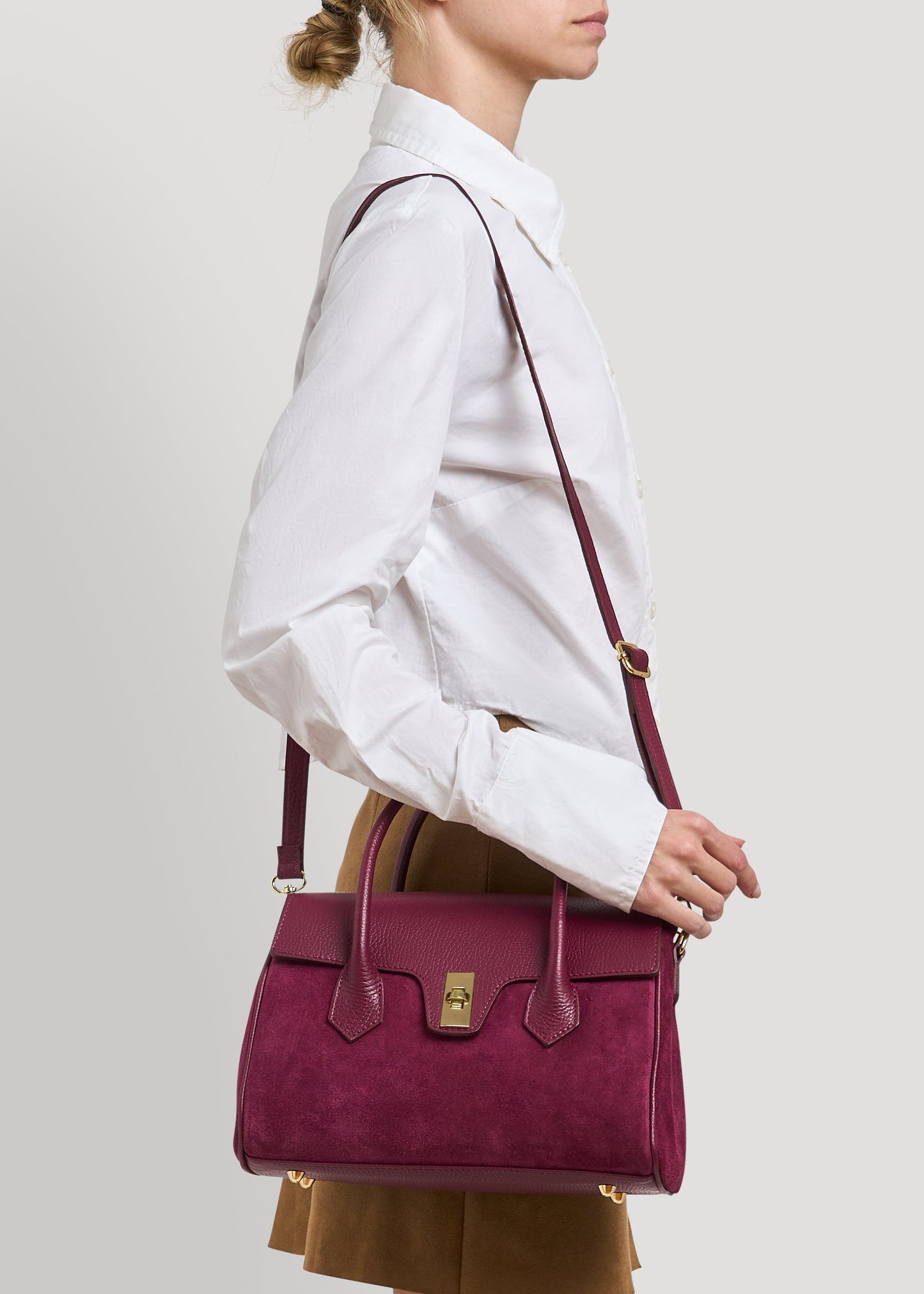 Borsa Cécile in Camoscio e Pelle Borgogna