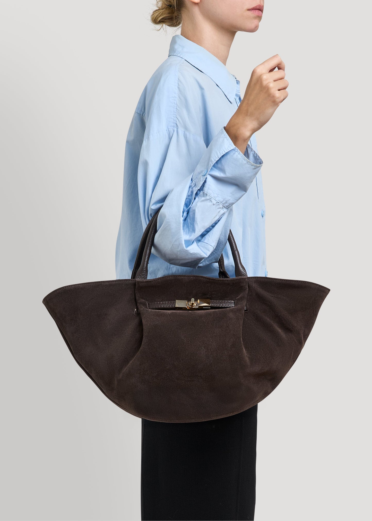 Borsa Charlène in Camoscio e Pelle Togo Testa di moro