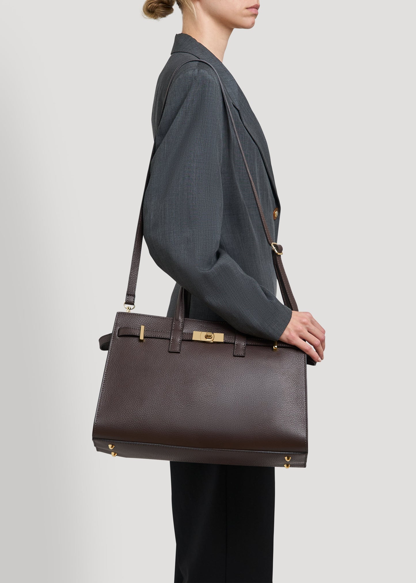 Borsa Sveva in pelle Togo Testa di moro