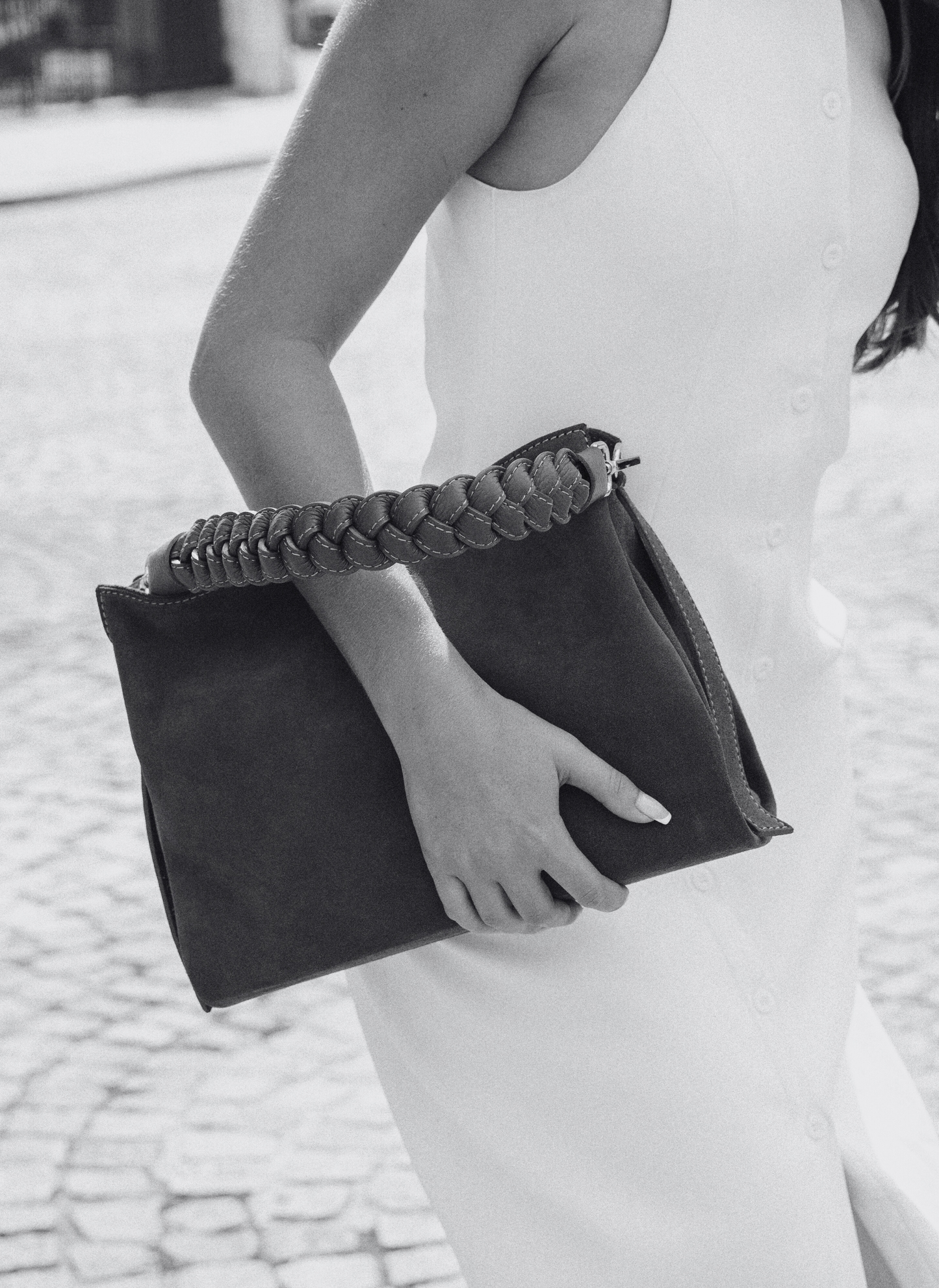 Borsa Braid in Camoscio e Pelle Blu Navy