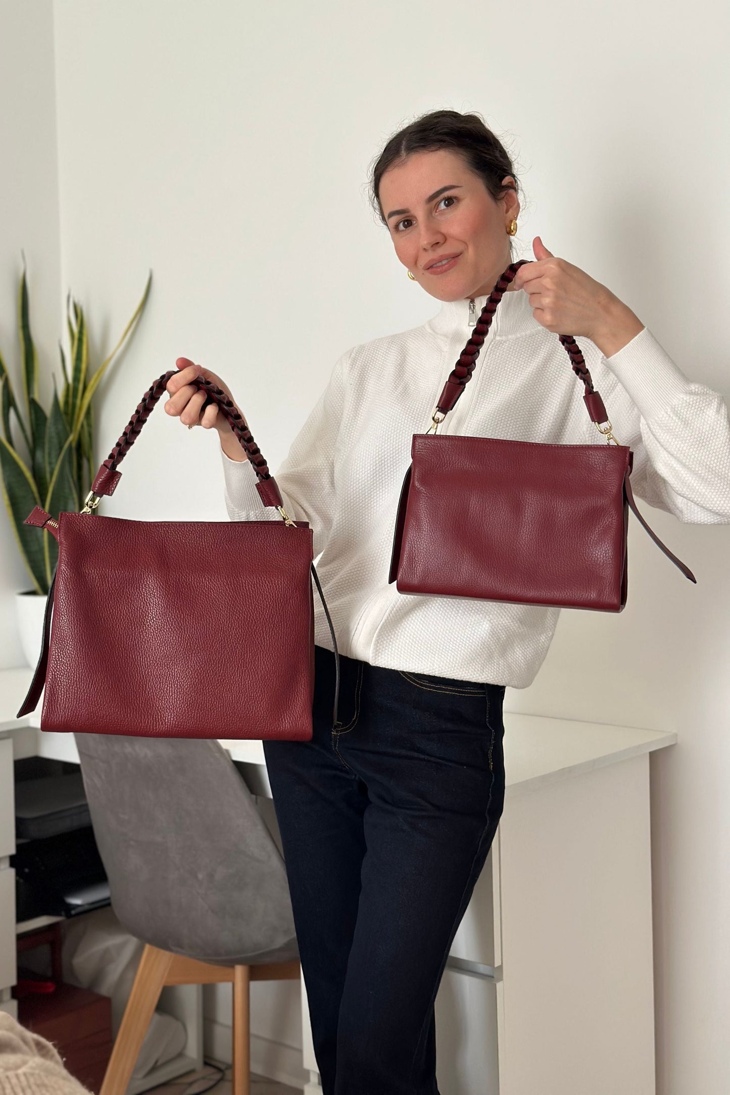 Borsa Braid Micro in pelle Dollaro Rosso Borgogna