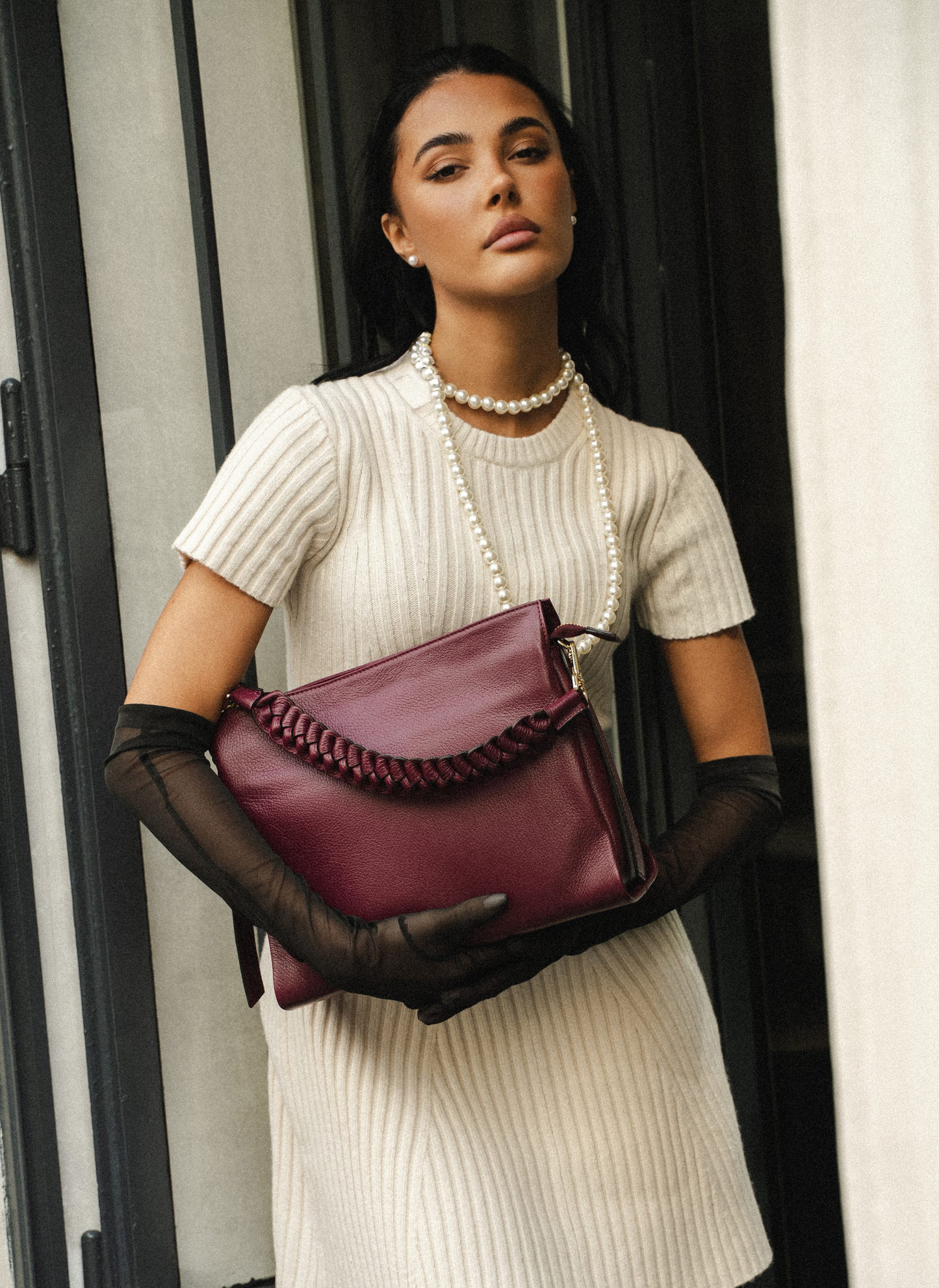 Borsa Braid in pelle Dollaro Borgogna