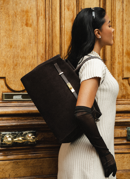 Borsa Driade in Camoscio e Pelle Testa di moro