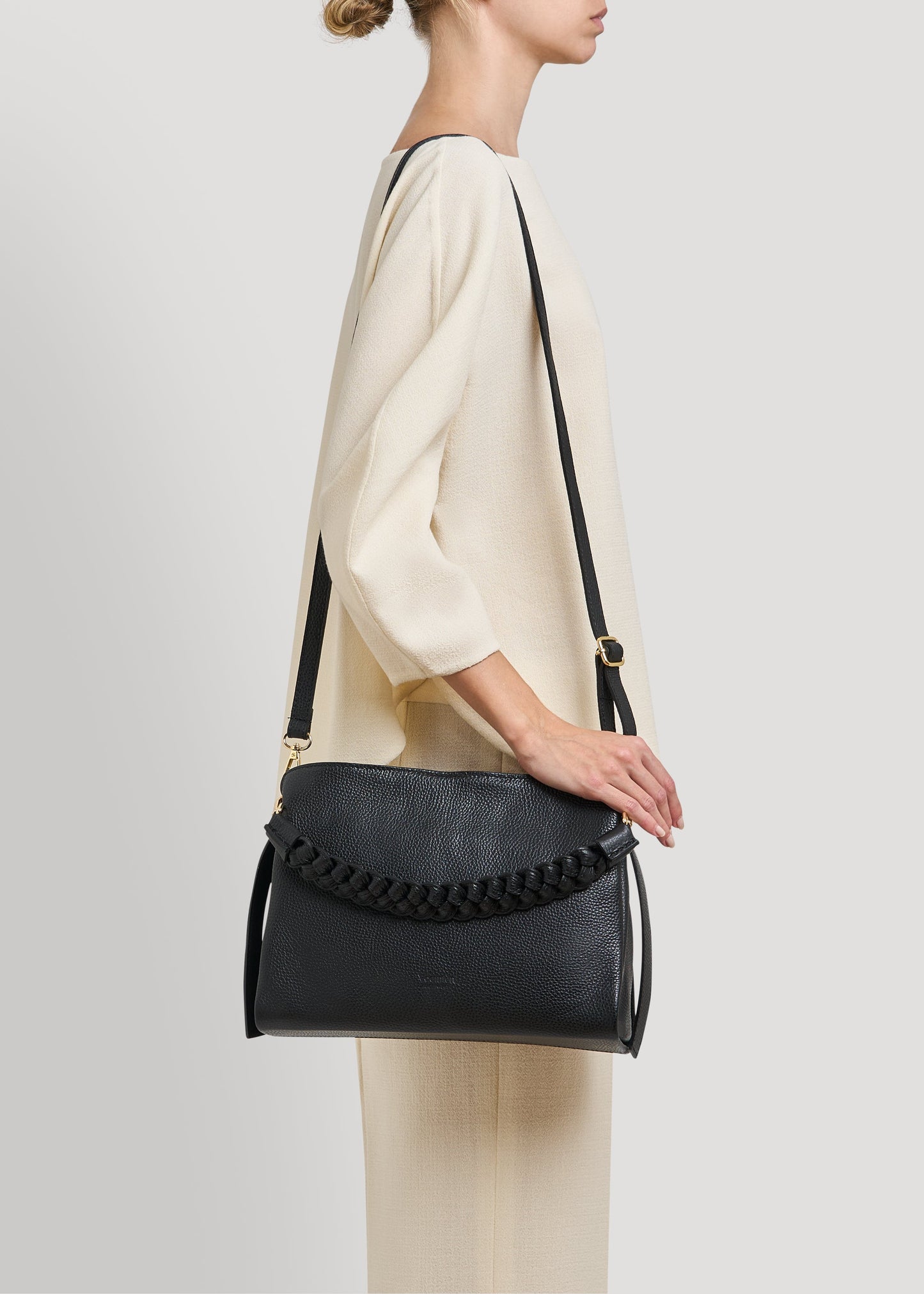 Borsa Braid in pelle Dollaro Nera