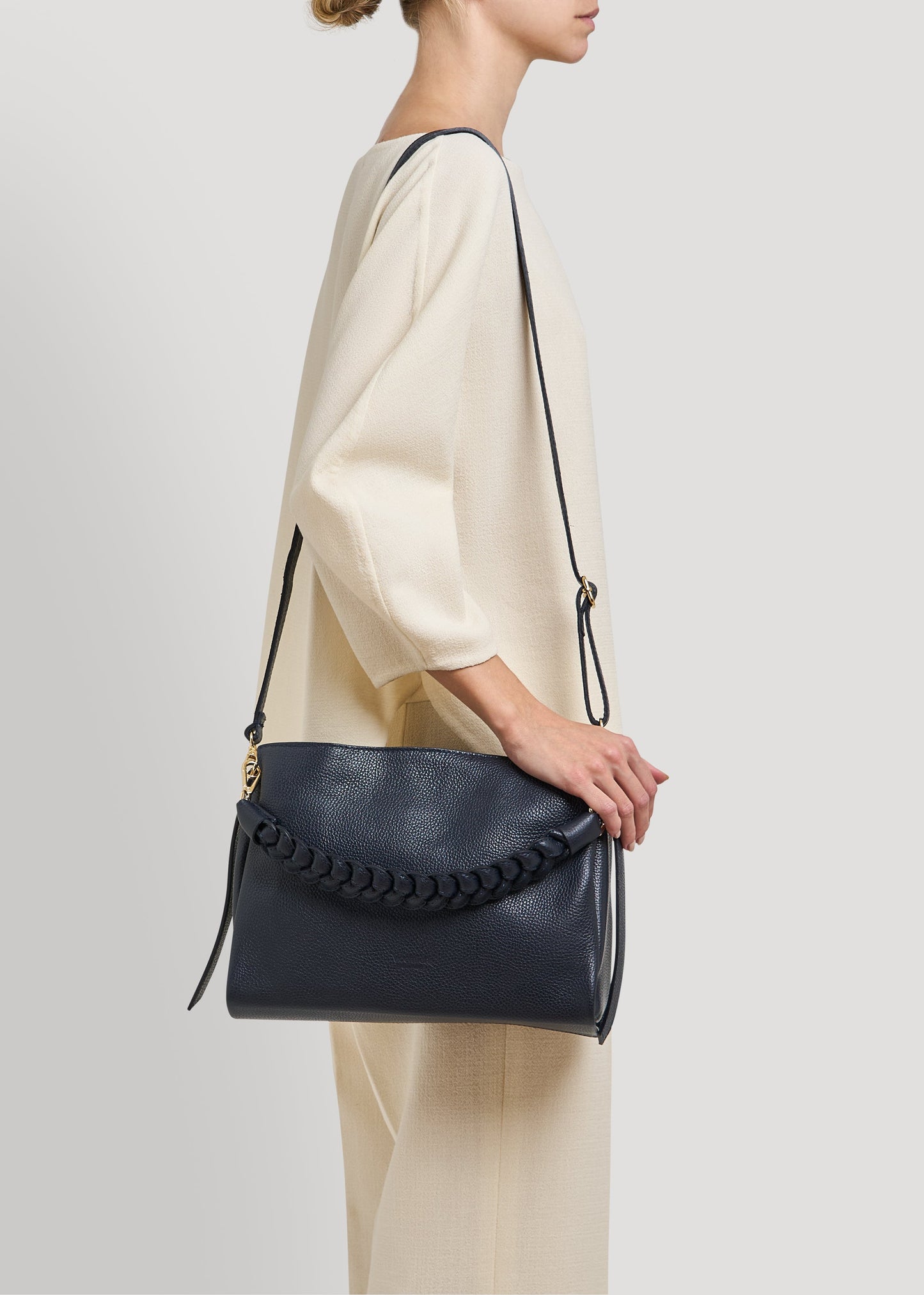 Borsa Braid in pelle Dollaro Blu Navy