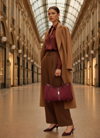 Borsa Mayfair in Camoscio e Pelle Togo Borgogna