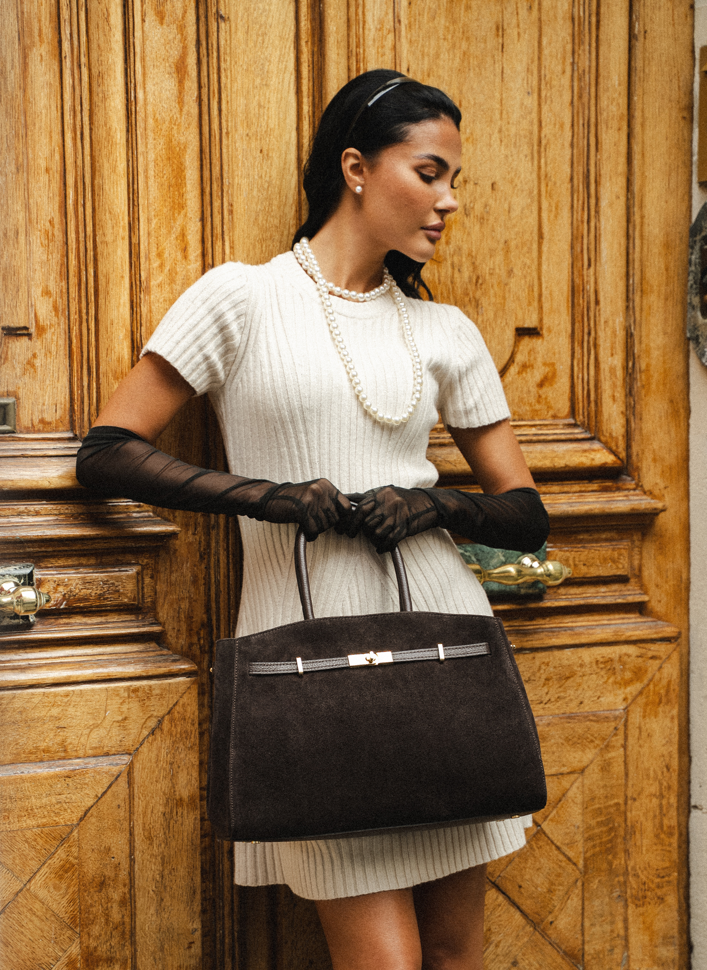 Borsa Driade in Camoscio e Pelle Testa di moro