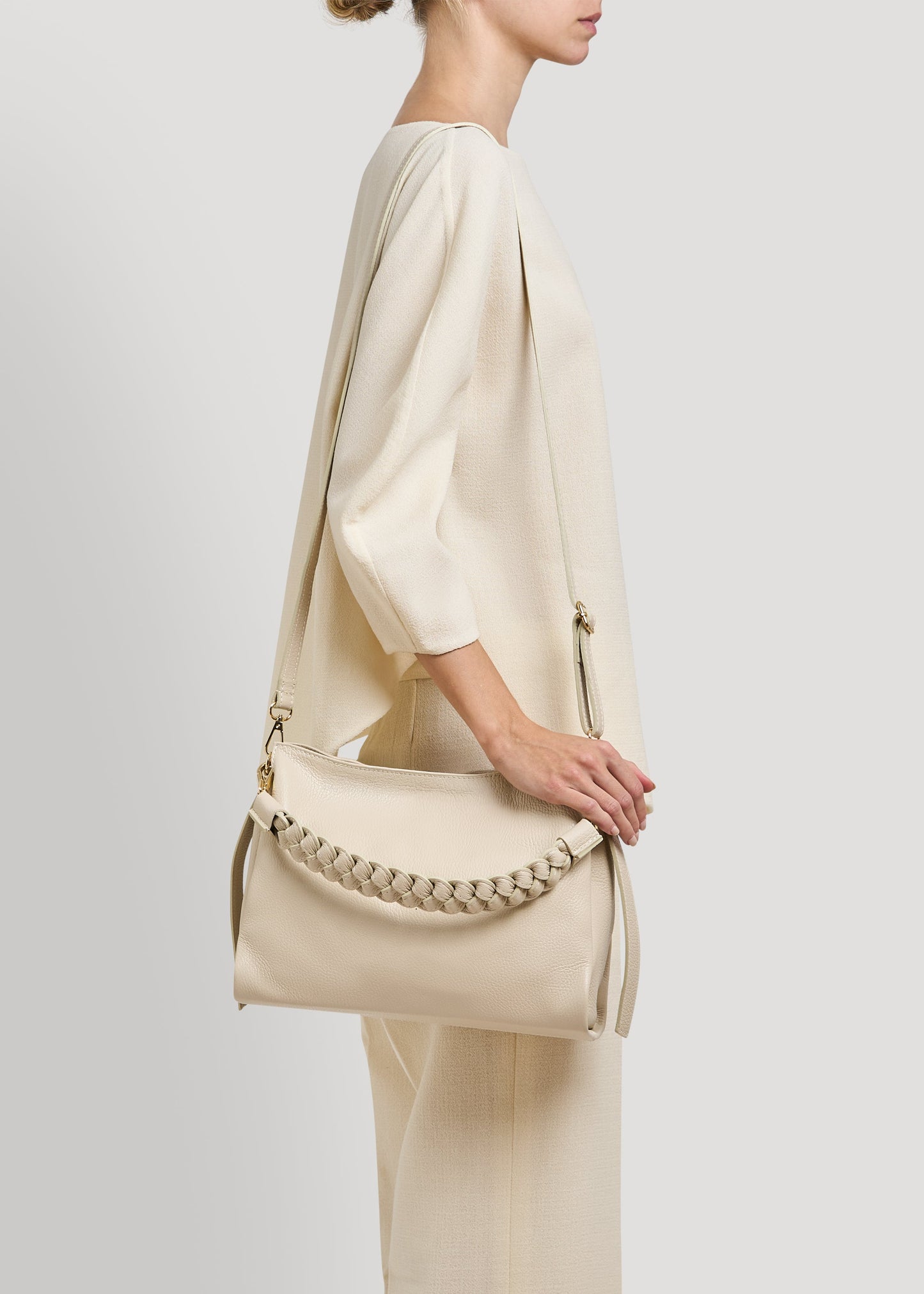 Borsa Braid in pelle Dollaro Beige