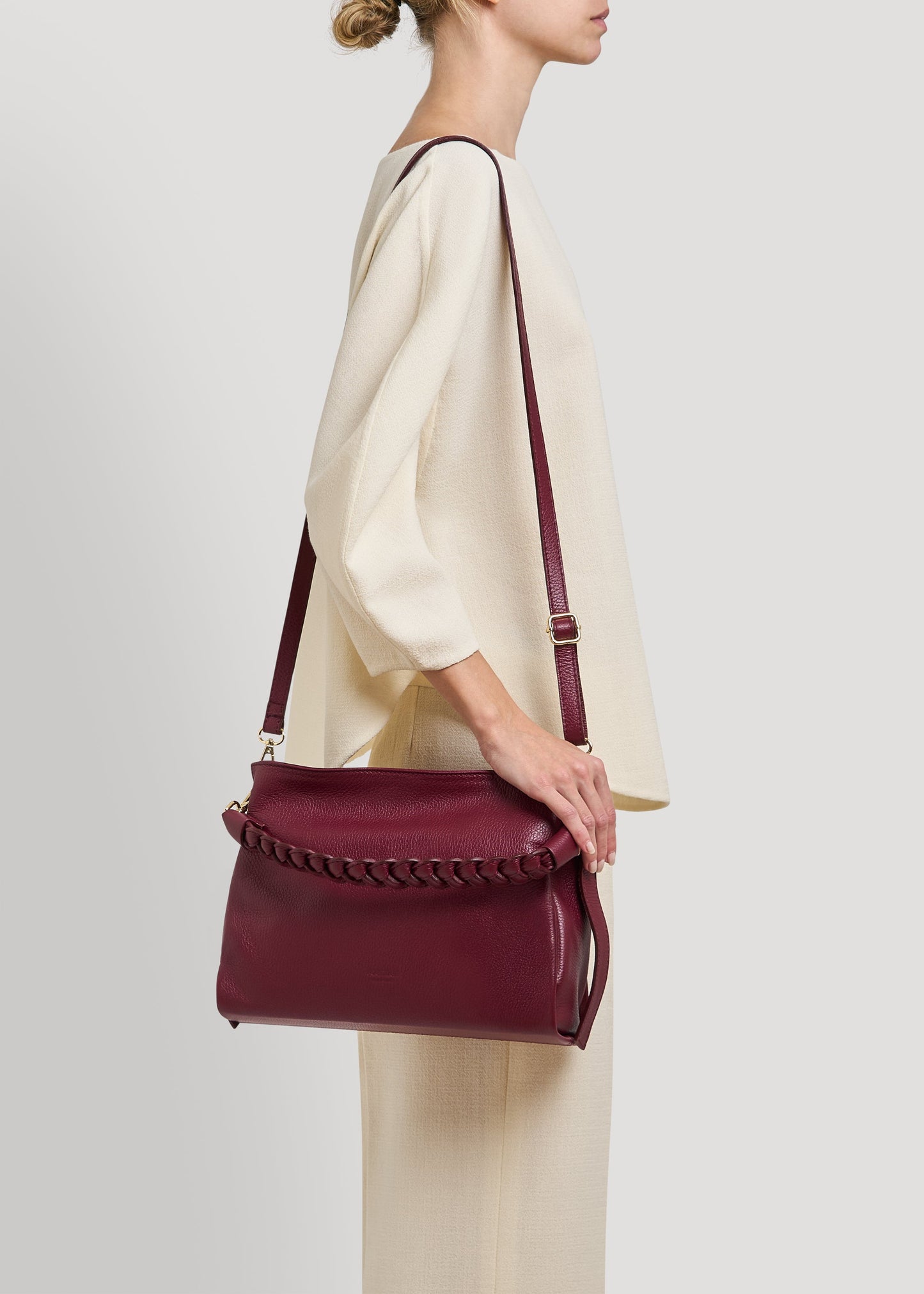 Borsa Braid in pelle Dollaro Borgogna