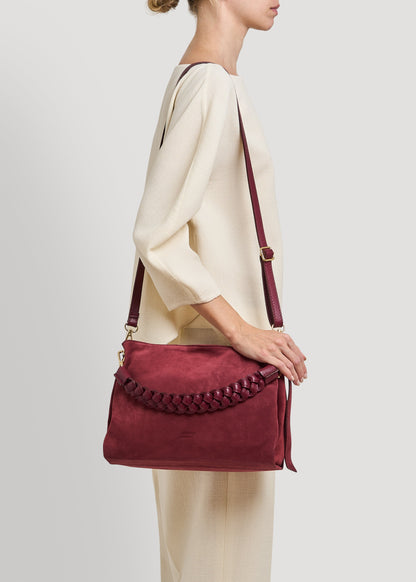 Borsa Braid in Camoscio e Pelle Borgogna