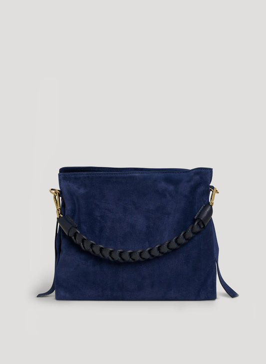 Borsa Braid in Camoscio e Pelle Blu Navy