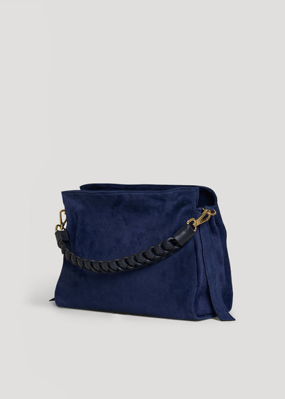 Borsa Braid in Camoscio e Pelle Blu Navy