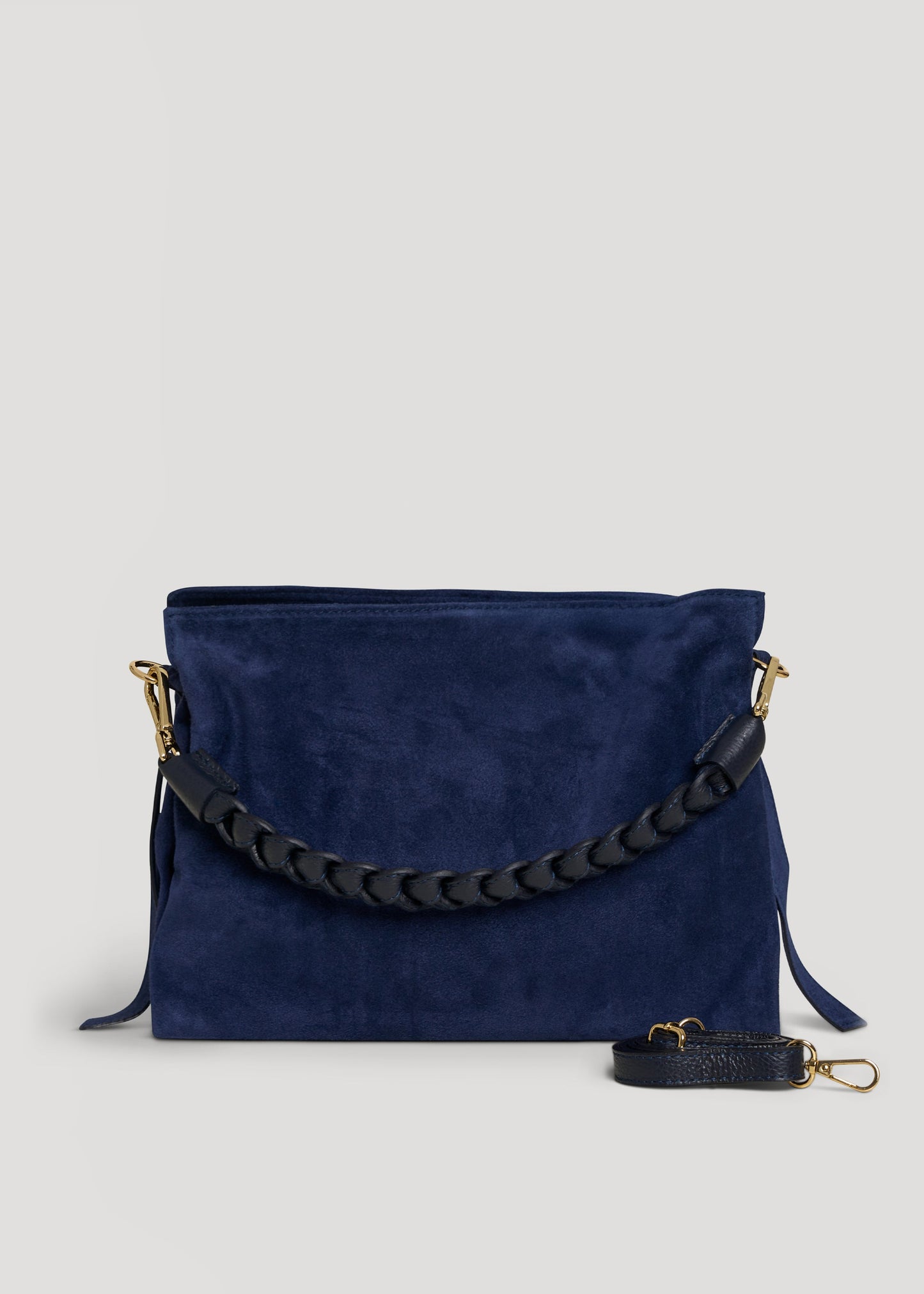 Borsa Braid in Camoscio e Pelle Blu Navy