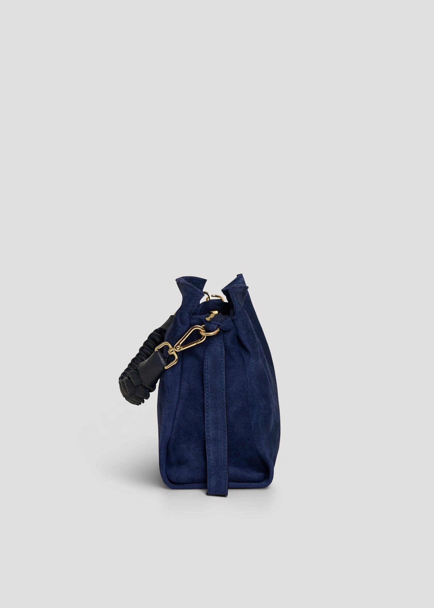 Borsa Braid in Camoscio e Pelle Blu Navy