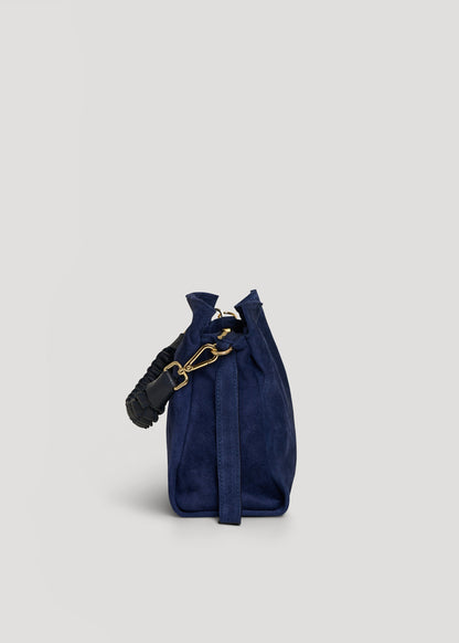 Borsa Braid in Camoscio e Pelle Blu Navy