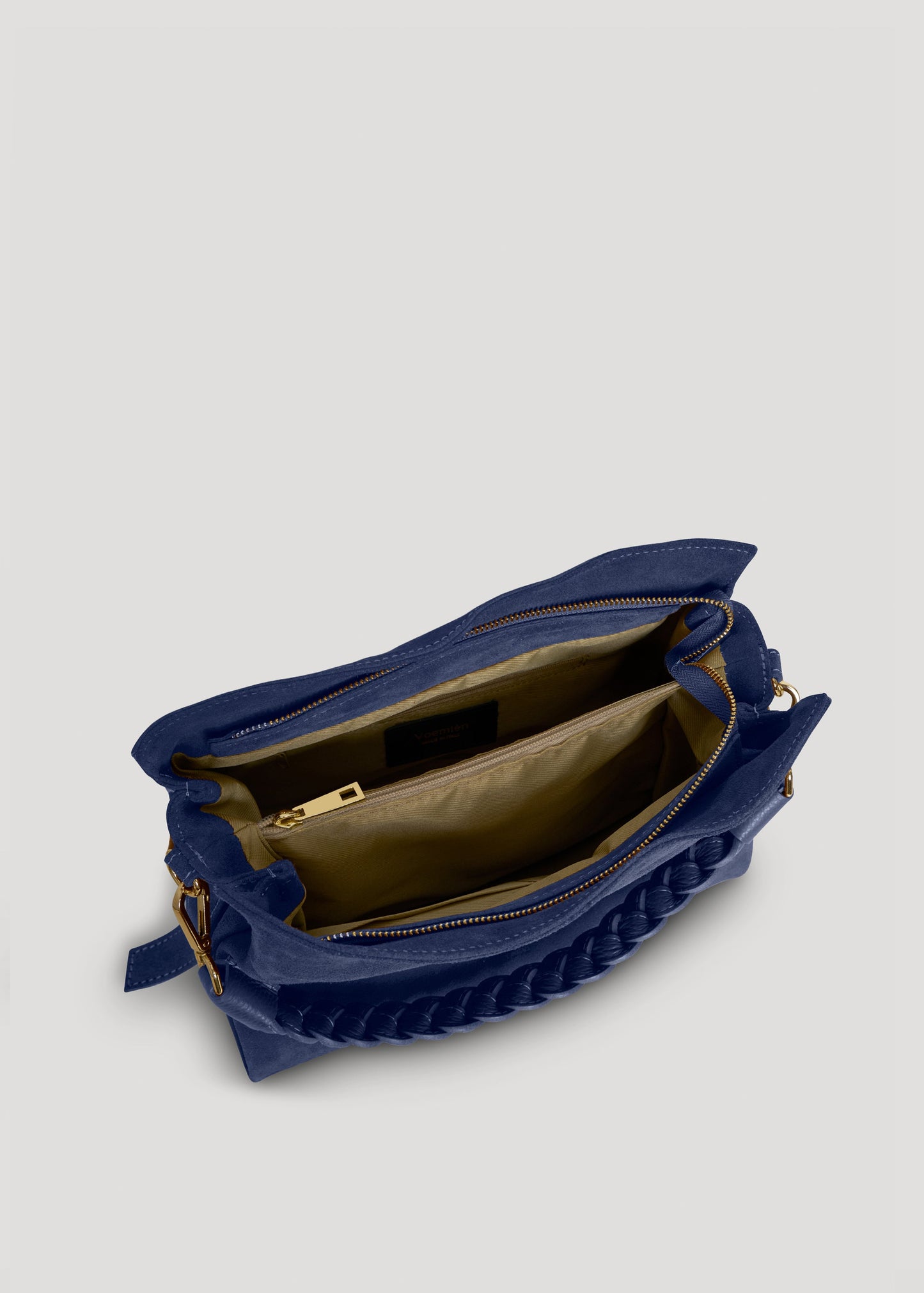 Borsa Braid in Camoscio e Pelle Blu Navy