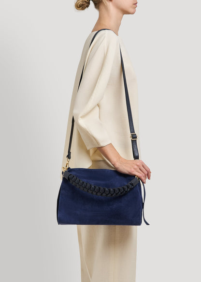 Borsa Braid in Camoscio e Pelle Blu Navy