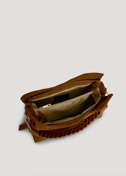 Borsa Braid in Camoscio e Pelle Cuoio