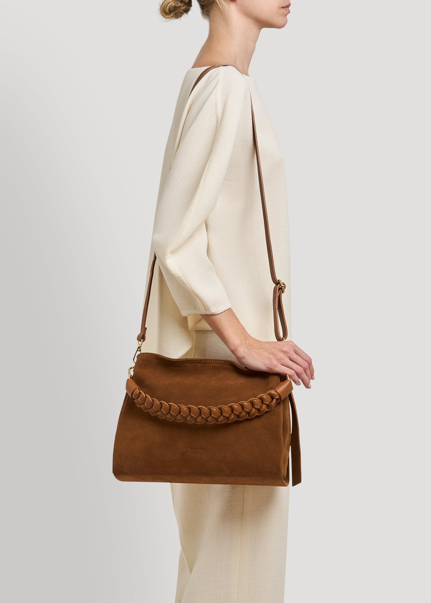 Borsa Braid in Camoscio e Pelle Cuoio