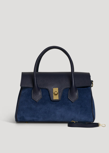 Borsa Cécile in Camoscio e Pelle Blu Navy