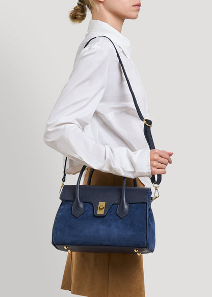 Borsa Cécile in Camoscio e Pelle Blu Navy