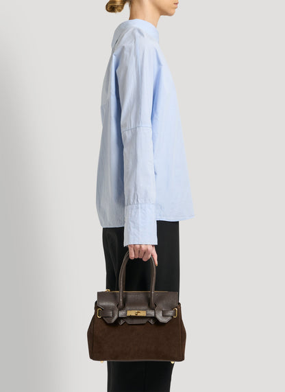 Borsa Elizabeth Micro in Camoscio e Pelle Testa di Moro