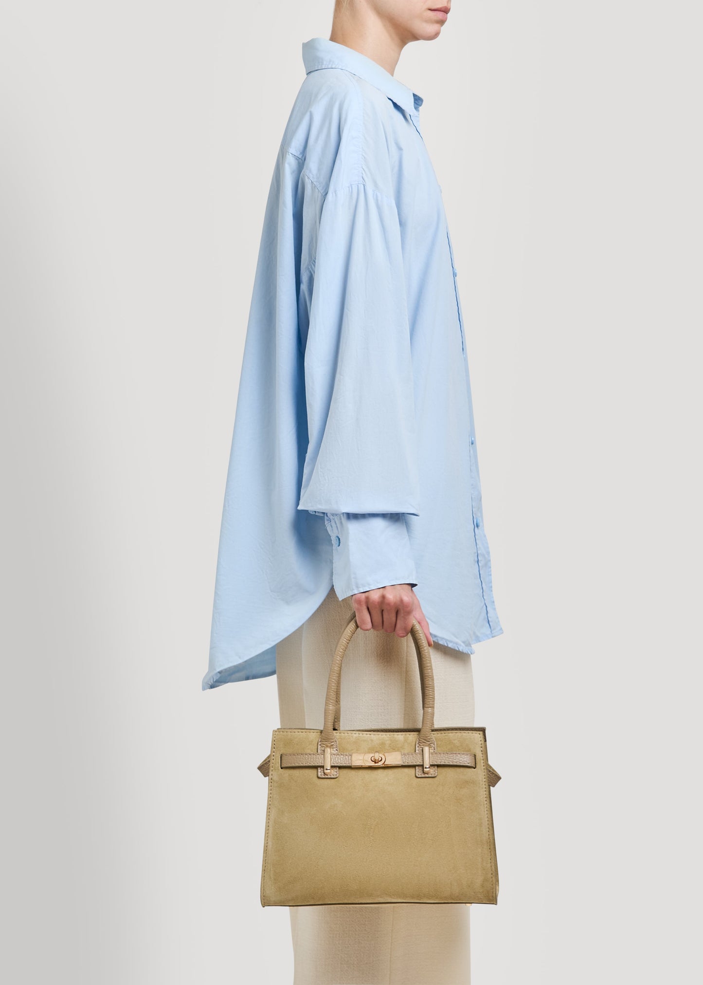 Borsa Grace in Camoscio e pelle Togo Taupe Chiaro