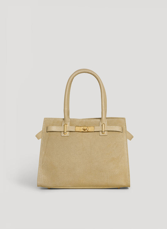 Borsa Grace in Camoscio e pelle Togo Taupe Chiaro