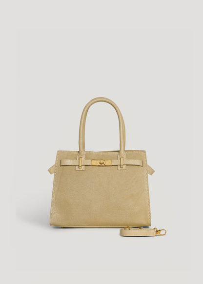 Borsa Grace in Camoscio e pelle Togo Taupe Chiaro