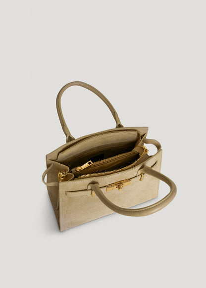 Borsa Grace in Camoscio e pelle Togo Taupe Chiaro