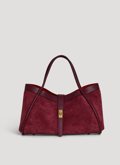 Borsa Mayfair in Camoscio e Pelle Togo Borgogna