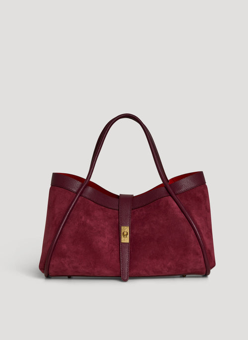 Borsa Mayfair in Camoscio e Pelle Togo Borgogna