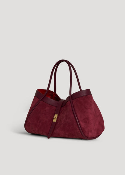 Borsa Mayfair in Camoscio e Pelle Togo Borgogna