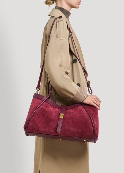 Borsa Mayfair in Camoscio e Pelle Togo Borgogna