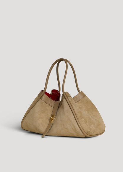 Borsa Mayfair in Camoscio e Pelle Togo Taupe chiaro