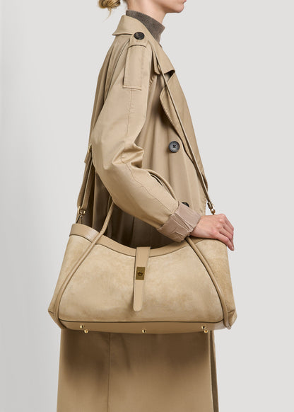 Borsa Mayfair in Camoscio e Pelle Togo Taupe chiaro