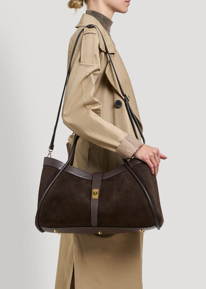 Borsa Mayfair in Camoscio e Pelle Togo Testa di moro