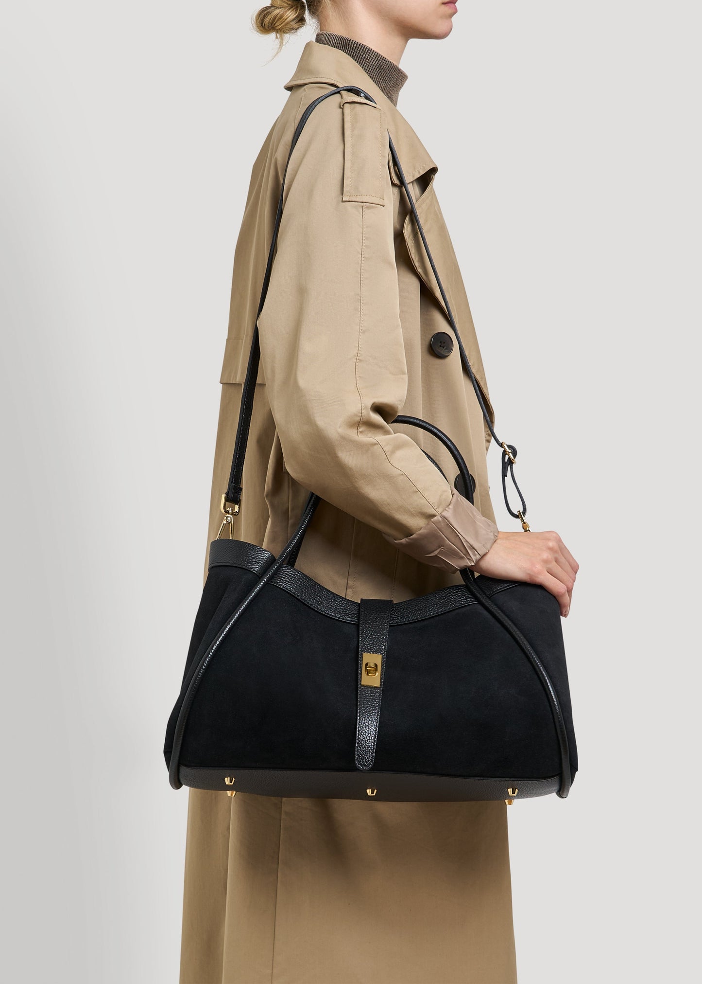 Borsa Mayfair in Camoscio e Pelle Togo Nera