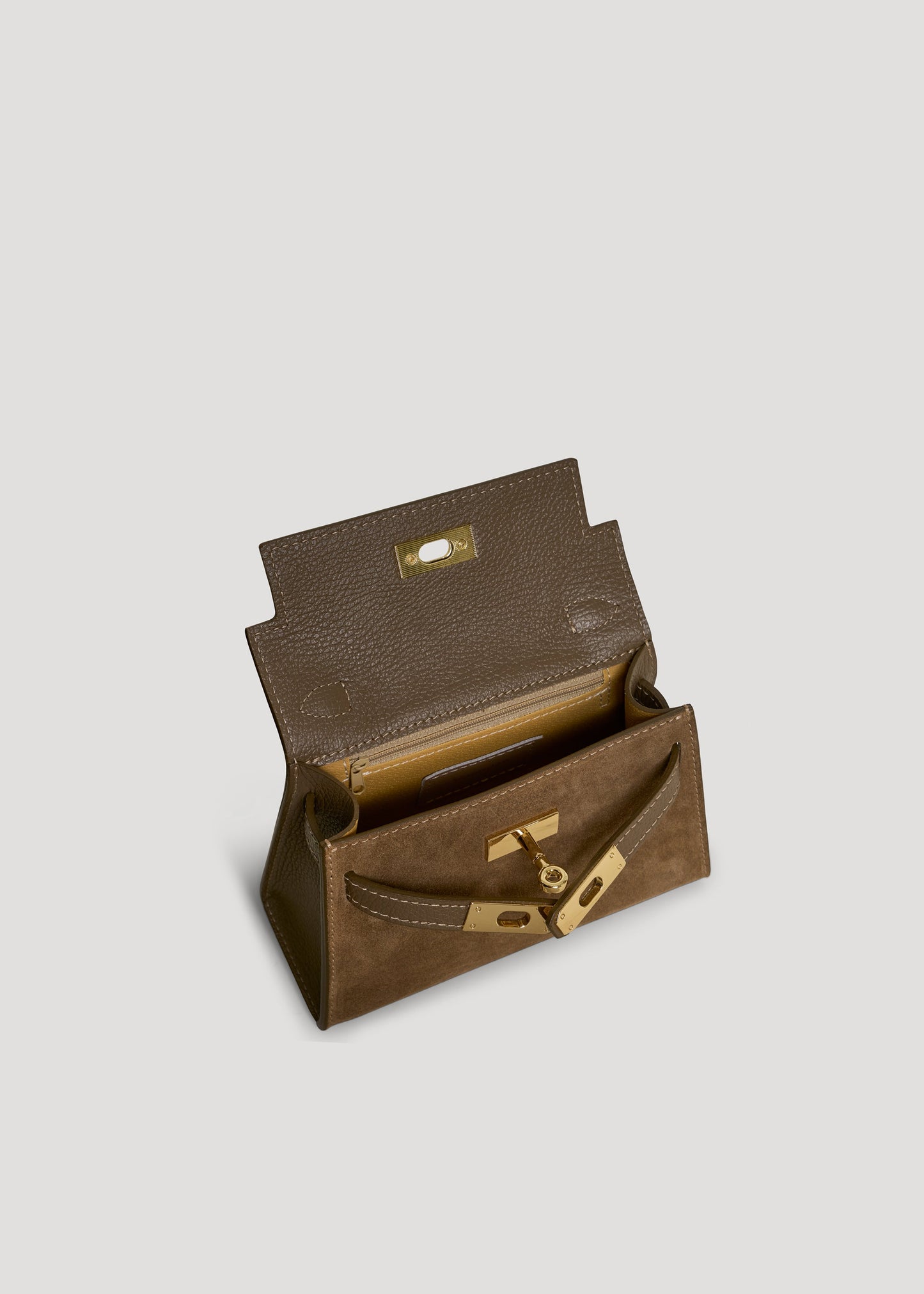 Borsa Victoria in Camoscio e Pelle Taupe scuro