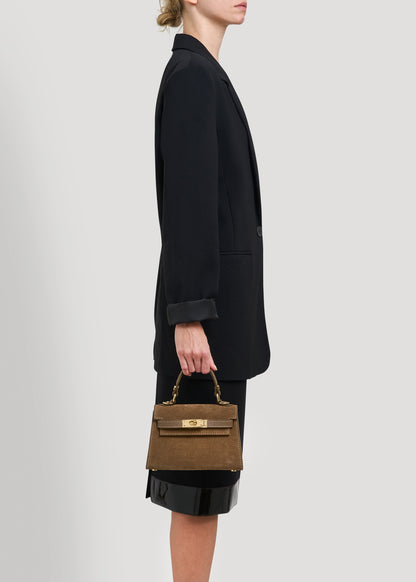 Borsa Victoria in Camoscio e Pelle Taupe scuro