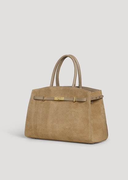 Borsa Driade in Camoscio e Pelle Taupe Chiaro