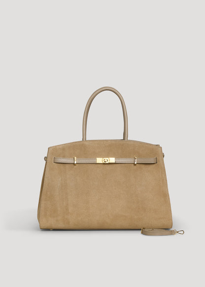 Borsa Driade in Camoscio e Pelle Taupe Chiaro