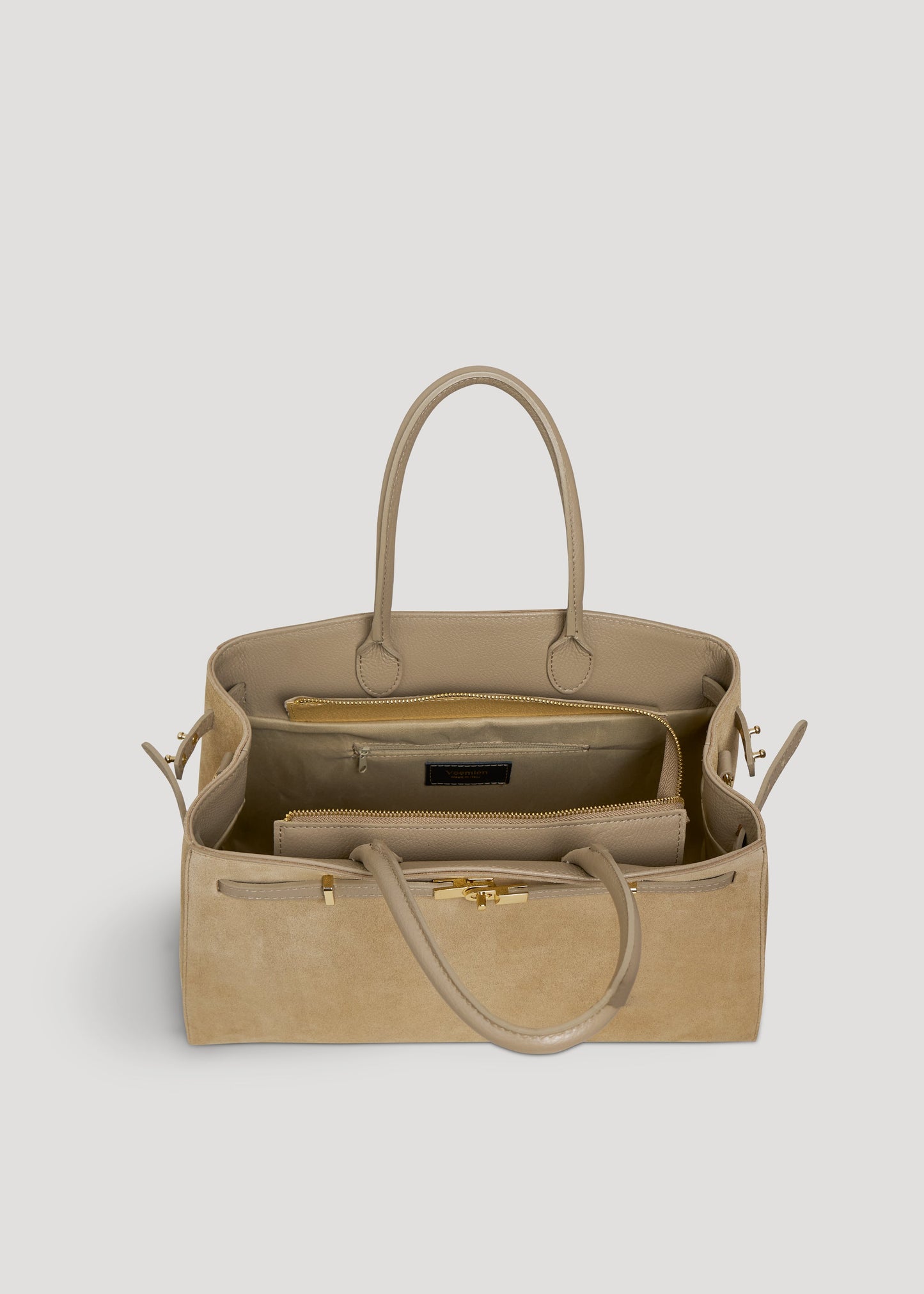 Borsa Driade in Camoscio e Pelle Taupe Chiaro