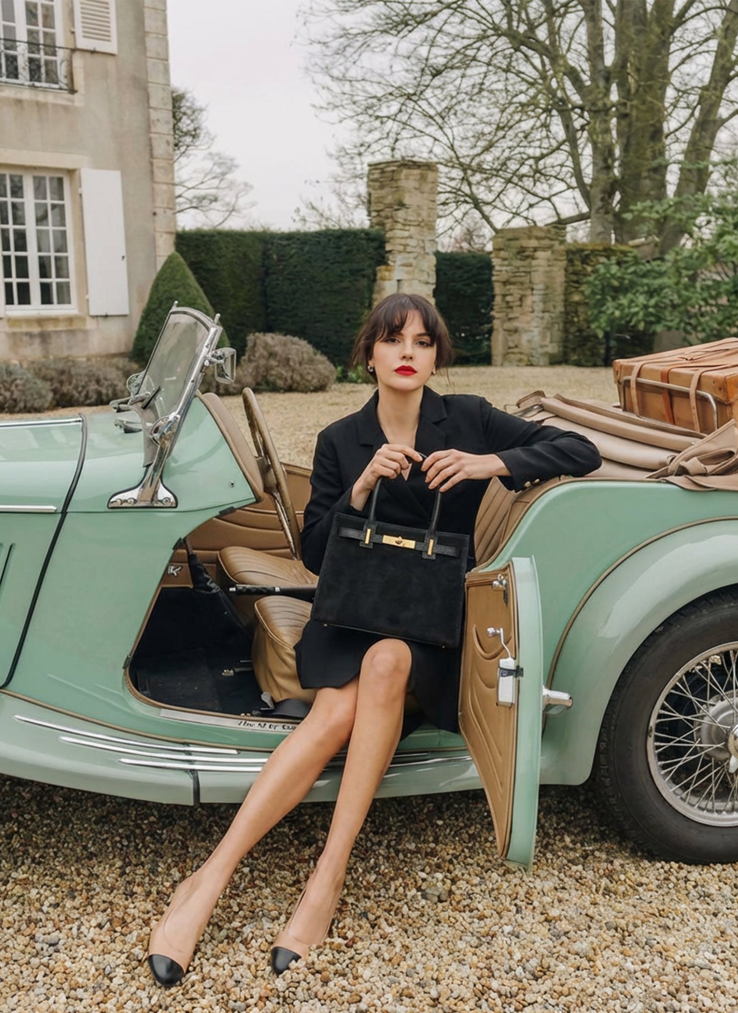 Borsa Grace in Camoscio e pelle Togo Nera