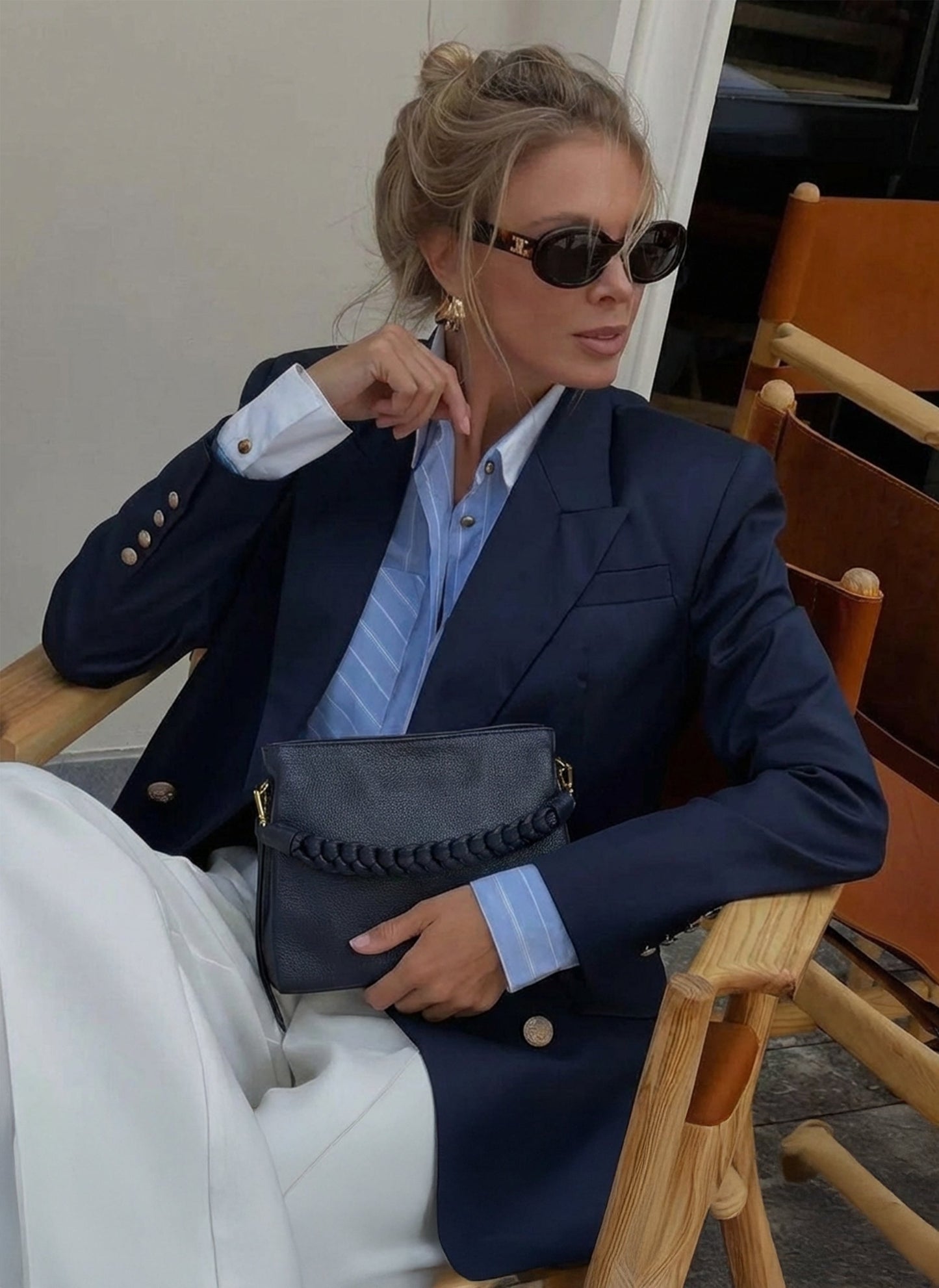 Borsa Braid Micro in pelle Dollaro Blu Navy