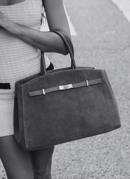 Borsa Driade in Camoscio e Pelle Taupe Chiaro