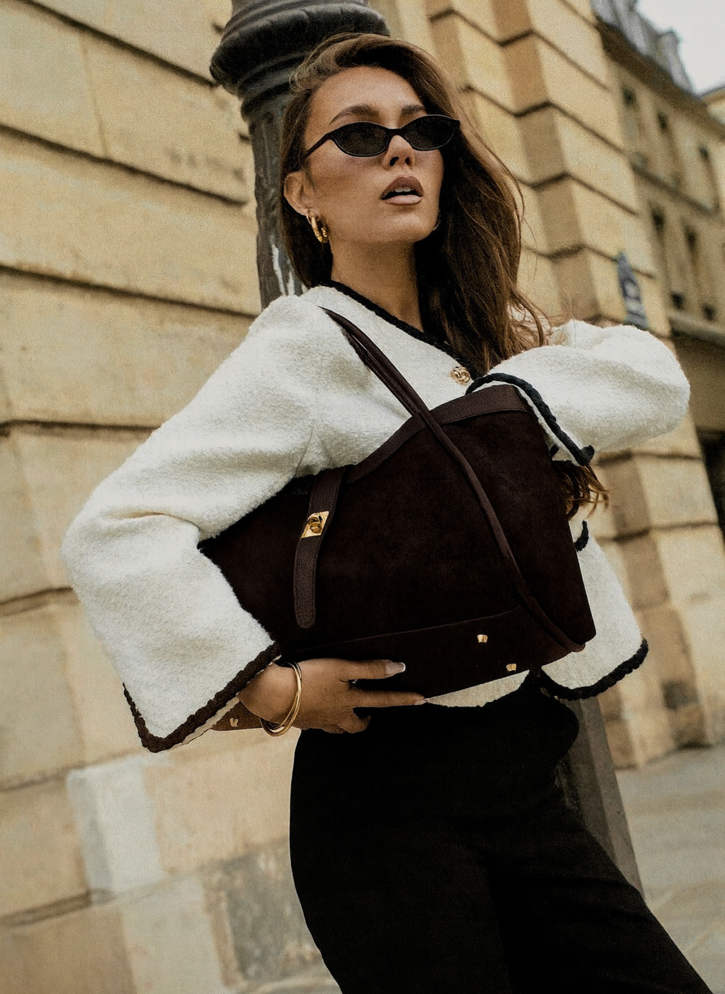 Borsa Mayfair in Camoscio e Pelle Togo Testa di moro