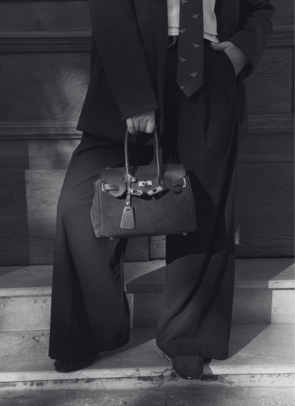 Borsa Elizabeth Micro in Camoscio e Pelle Nera